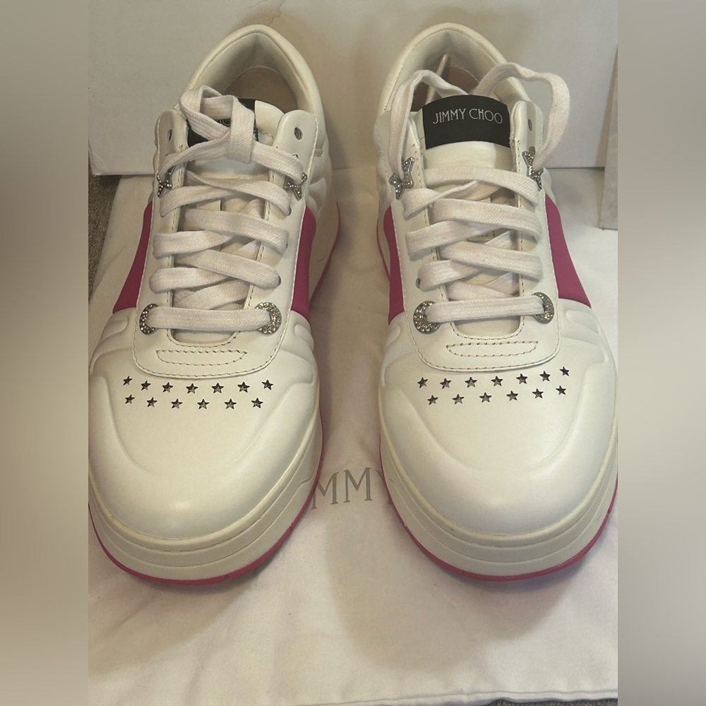 PRISTINE Jimmy Choo Hawaii Leather Stripe Flatform Sneakers - Picture 6 of 12
